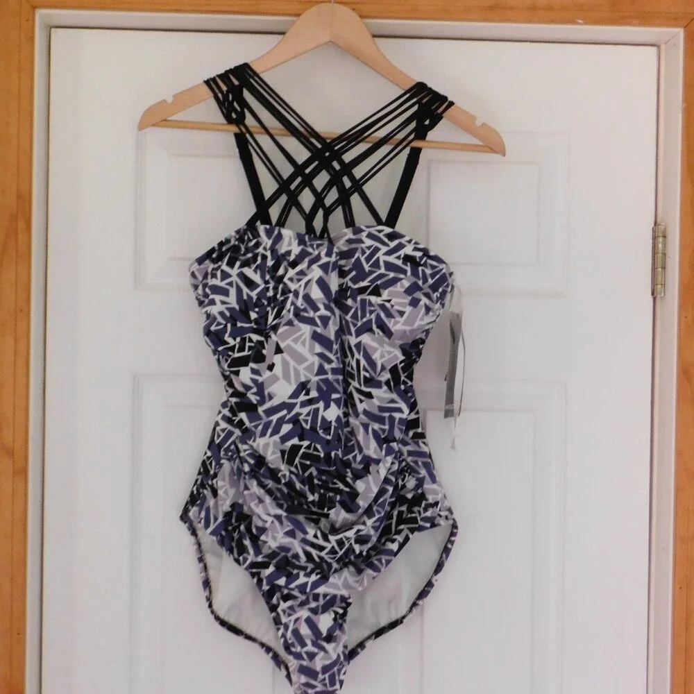 NEW Magicsuit womens‎ Estilo one piece swimsuit Purple Tummy Control Rouching 14